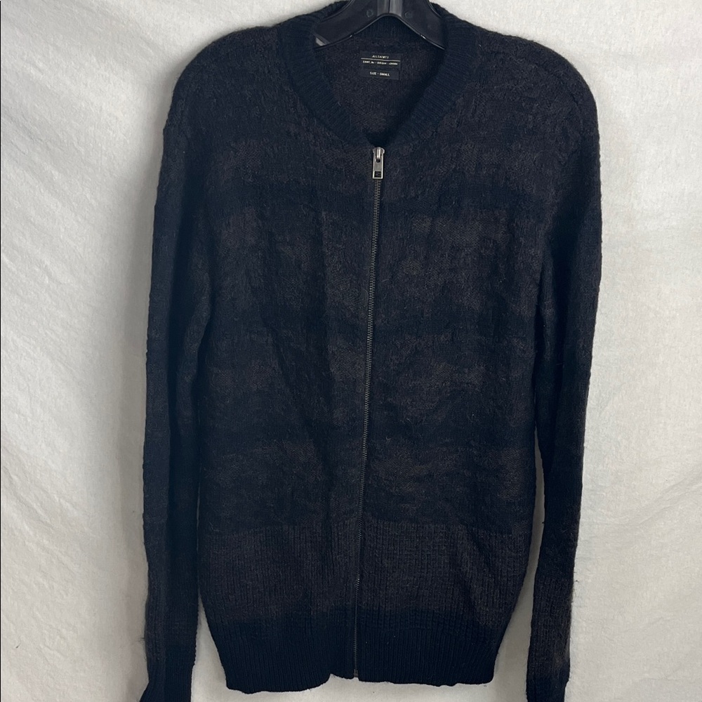 All Saints Men's Dark Knit Zip-Up Sweater camo